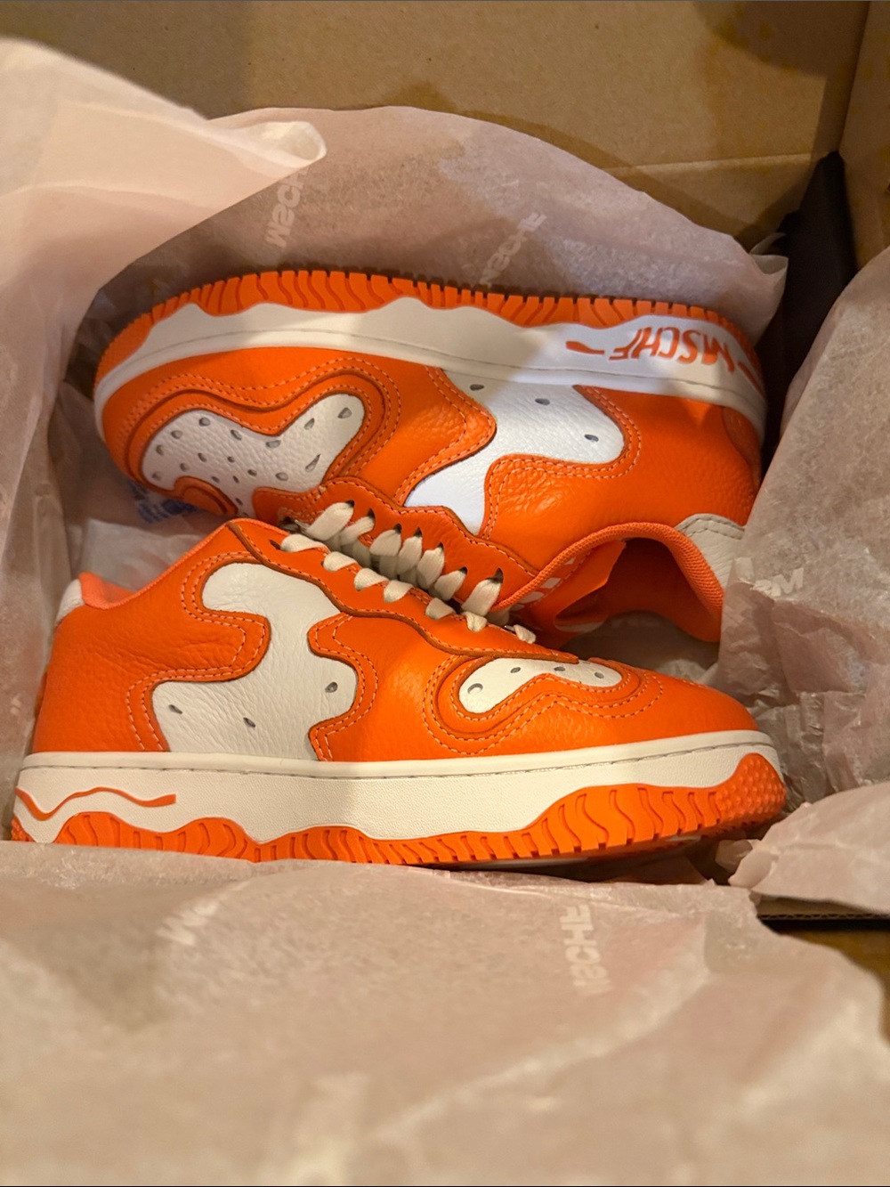 MSCHF Kids Super Normal 2 Orange + White Lightweight Sneakers w/ Cushioned Sole